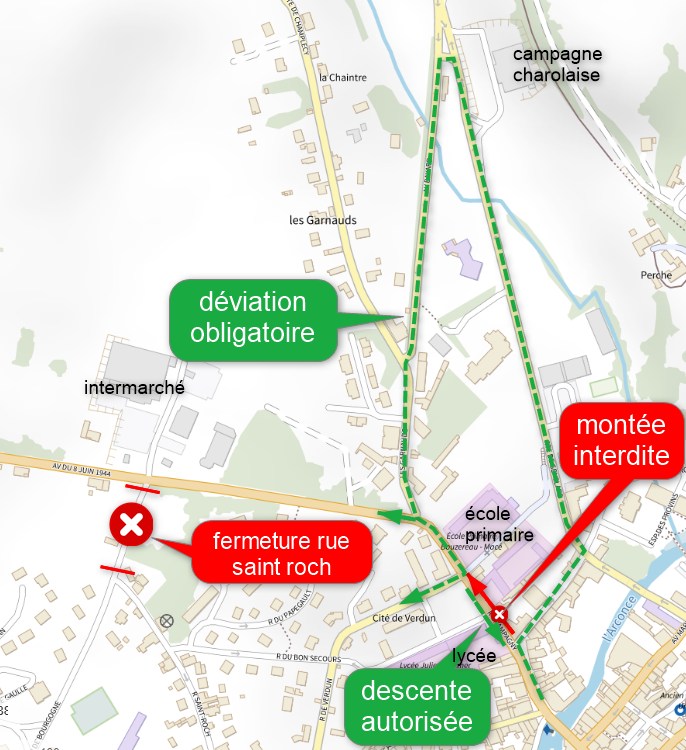 👉Mise en séparatif du réseau d'assainissement et renouvellement de conduite d'eau potable à Charolles  Veuillez trouver ci dessous les informations concernant ces travaux :   👷Permission de voirie 37/2026 🗺Plan de la déviation 